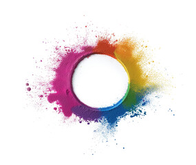Obraz premium Color banner splash holi powder paints round dye border isolated on a transparent background