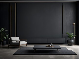  empty screen in a living room interior on an empty dark wall background design,3D rendering 