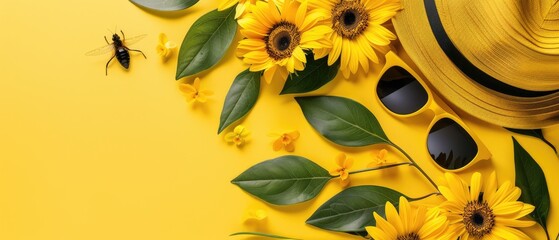 yellow flowers summer vacation travel background