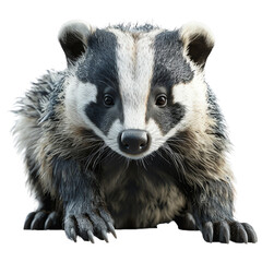 Fototapeta premium Close-up of a European badger isolated on a transparent background, showcasing its distinctive markings and curious expression.