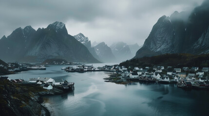 Enchanting Lofoten: Aerial View of Norway's Coastal Charm. Generative AI