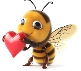 A cute Cartoon Bee Holding a Heart isolated on a transparent background
