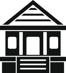 Rustic wooden cabin icon isolated on white background. Simple minimalist illustration in black and white vector design. Perfect for logos and graphic elements. Representing nature. Shelter