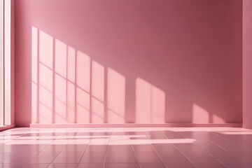 Empty pink room with walls and floor with shadows for product photography background