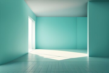 Obraz premium Empty cyan room with walls and floor for product photography background, product photography backdrop