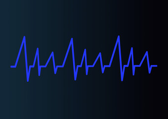 Electrocardiogram of blue lines on black background.