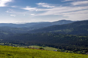 Naklejka premium Mountain landscape on a spring sunny day