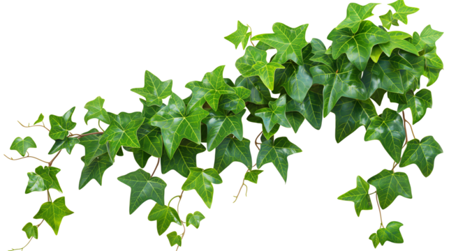 Cutout ivy with lush green foliage. Climbing plants in summer isolated on a transparent background