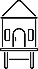 Minimalist black and white line drawing of a stylized house, suitable for icons and logos