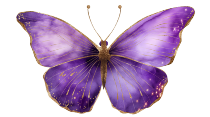  A decorative Purple Butterfly with Gold Glitter isolated on a transparent background