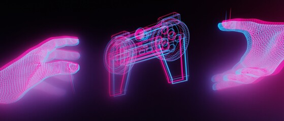 3d illustration rendering of gamer technology futuristic cyberpunk display, gaming scifi stage...