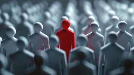 Red figure standing out in a crowd of grey figures