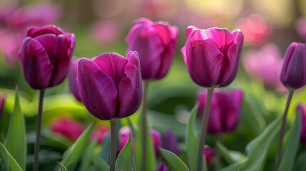 Fototapeta premium A bunch of purple flowers are in a field