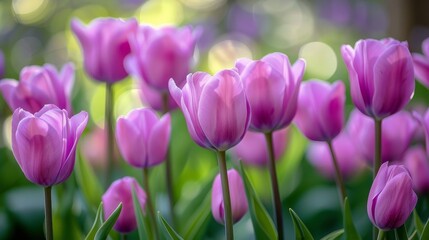 Fototapeta premium A bunch of pink flowers are in a field