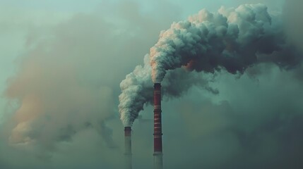 Two tall smokestacks spewing smoke into the sky