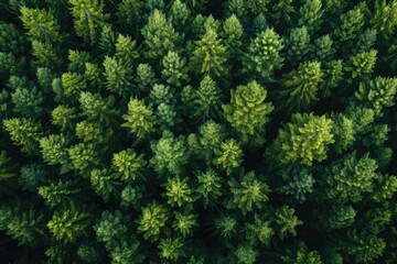 Fototapeta premium Aerial view of a forest with lots of green trees