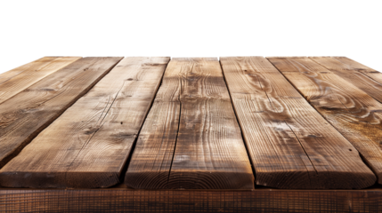 Empty wooden tabletop isolated on a transparent background