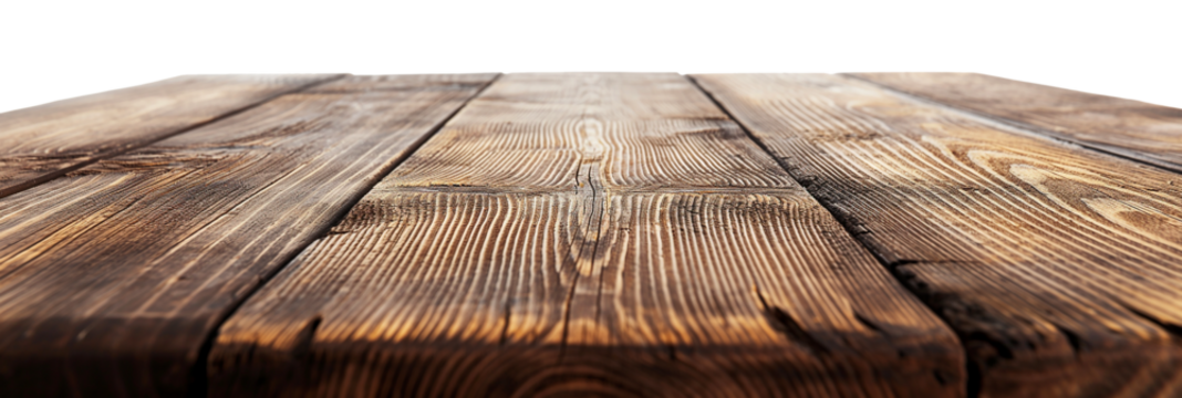 Empty wooden tabletop isolated on a transparent background