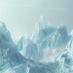 Obraz premium High-resolution digital artwork of a crystalline mountain range, shimmering under a pale blue light, evoking a sense of serene, untouched alien worlds.