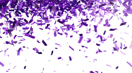 Falling shiny purple confetti. Bright violet festive tinsel isolated on a transparent background