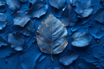 Aged Waxy Carnauba Leaf on Blue Canvas - Top View