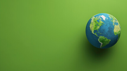 Globe on a green background with copy space for text. Earth Day, ecology and nature protect