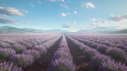 A stunning field of blooming lavender stretches to the horizon under a serene blue sky, capturing the peaceful essence of nature.