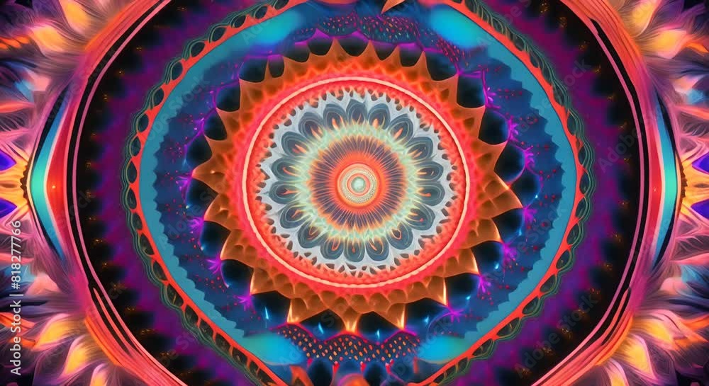 Wall mural 3d kaleidoscope mandala abstract background of trippy art psychedelic trance to open third eye with 