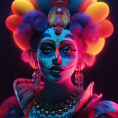 Color Art Body Art Woman closeup face with the face makeup Unique dressup style