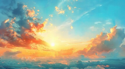 Fototapeta premium sunny skies, where a brilliant sun bathes the landscape in a golden glow