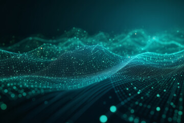 Obraz premium An abstract tech backdrop featuring a cyber network grid and interconnected particles. Artificial neural networks, worldwide data links