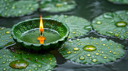 Festival of Diwali- Imagine the fresh environment of green leaves illuminated by red lamp