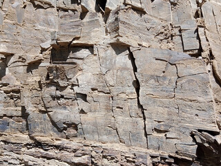 A close-up image of the weathered and textured surface of a natural stone material.