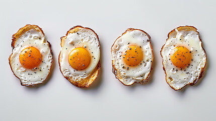 Fried egg isolated on white background, one side and front view