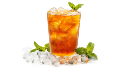 Ice tea with ice, lemon, and mint on a combined isolated on a transparent background