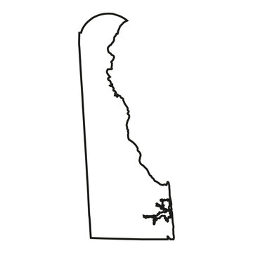 White solid outline of the state of Delaware