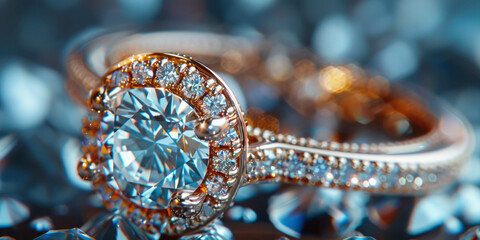 Fototapeta premium A detailed view of two elegant wedding rings adorned with sparkling diamonds