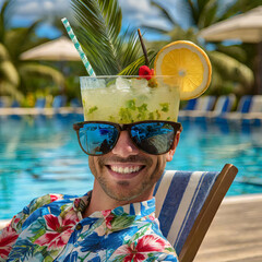 A drink head relaxing by the pool