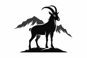 Mountain Goat full body vector silhouette white background
