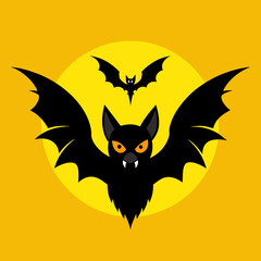A yellow background with a black bat in the center