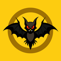A yellow background with a black bat in the center