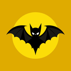 A yellow background with a black bat in the center