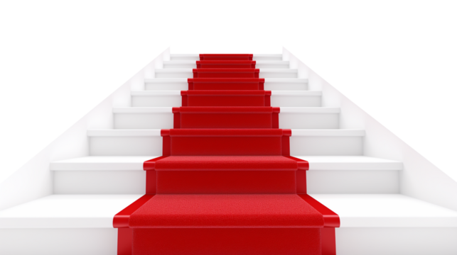 Red carpet white stairs realistic isolated on a transparent background