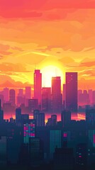 Fototapeta premium Create a digital painting of a cityscape at sunset