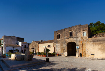 Main square of the little village of Scopello, Sicily. Italy