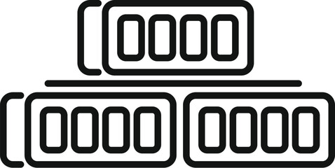 Simple black and white line drawing of two horizontal batteries, ideal for icons and infographics