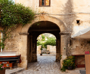 Entrance of the Baglio, courtyard in the little village of Scopello, Sicily. Italy