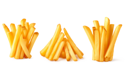 Set of potato french fries chips isolated on a transparent background