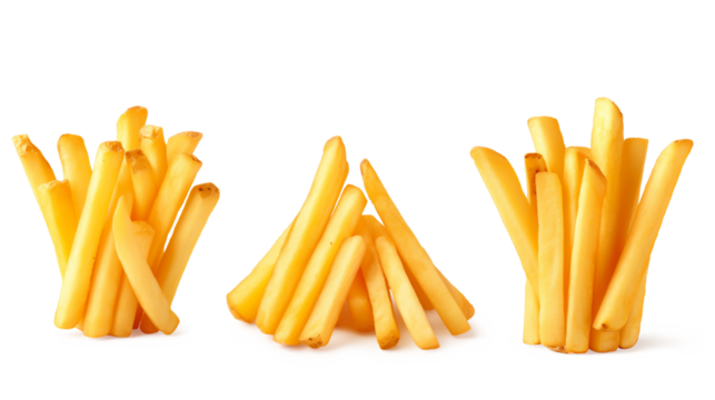 Set of potato french fries chips isolated on a transparent background