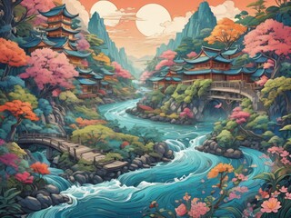 Japanese traditional style art illustration